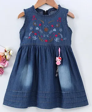 Enfance Core Sleeveless Floral Embroidered Dress - Blue