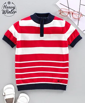 UCB Half Sleeves Sweater Striped Print - Red