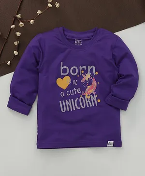 ROYAL BRATS Full Sleeves Unicorn Print Tee - Purple