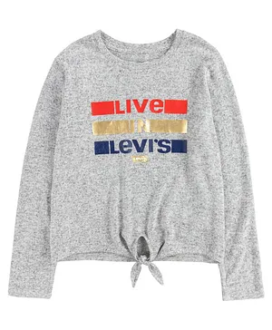 Levi's® Full Sleeves Brand Name Printed Front Tie Up Top - Light Grey