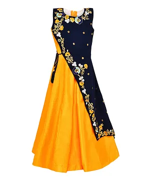 Aarika Sleeveless Floral Embroidered Gown - Yellow