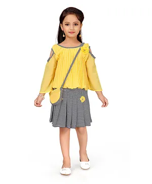 Aarika Full Sleeves Top With Printed Skirt & Sling Bag - Yellow