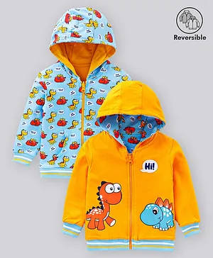 Babyhug Full Sleeves Reversible Sweat Jacket Dino Print - Blue