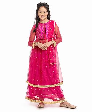 Pine Kids Embroidered Choli Lehenga Set with Dupatta - Pink