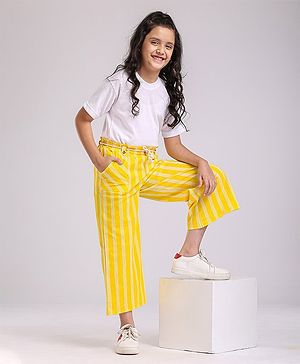 Pine Kids Printed Flared Pants with Dori Belt - Yellow