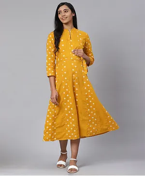 Anayna Three Fourth Sleeves Printed Maternity Dress - Yellow