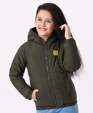 Pine Kids Medium Winter Full Sleeves Hooded Padded Jacket - Olive Green