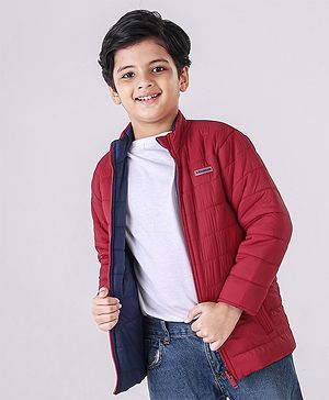 Pine Kids Full Sleeves Reversible Nylon Jacket Medium Winter - Red Blue