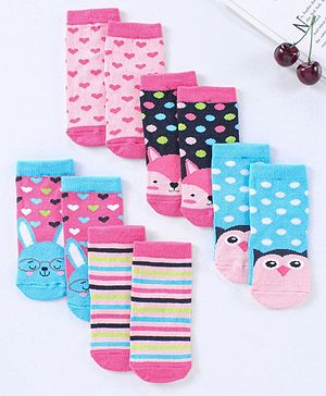 Cute Walk by Babyhug Cotton Blend Ankle Length Anti Bacterial Socks Multi Print Pack of 5 - Multicolour