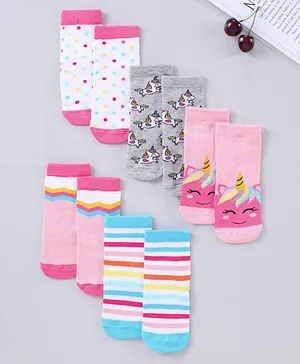 Cute Walk by Babyhug Cotton Blend Ankle Length Anti Bacterial Socks Multi Print Pack of 5 - Multicolour