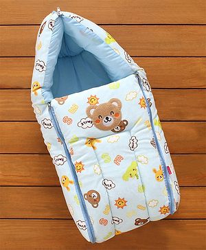 Babyhug Velour Sleeping Bag Teddy Print - Blue