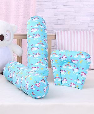 Babyhug Pillow And Bolster Set Unicorn Print - Sea Green - L 40 x B 10 cm Green