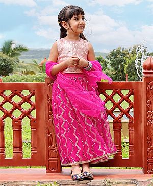 Babyhug Sleeveless Choli & Lehenga With Dupatta - Pink
