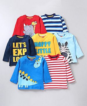 Babyhug Full Sleeves Animal Print Tee Pack of 7 - Multicolor