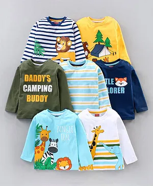 Babyhug Full Sleeves T-Shirts Multiprint Pack of 7 - Multicolour