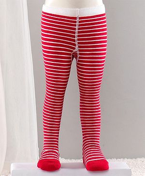 Cute Walk by Babyhug Cotton Striped Antibacterial Footed Tights - Red