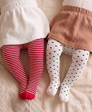 Cute Walk by Babyhug Cotton Striped Antibacterial Footed Tights - Red