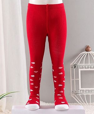 Cute Walk by Babyhug Cotton Antibacterial Footed Tights Heart Design - Red