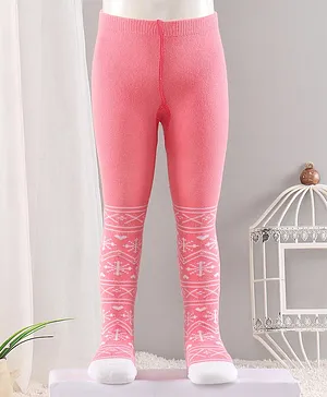 Cute Walk by Babyhug Cotton Antibacterial Footed Tights Intarsia Design - Pink