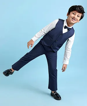 Mark & Mia Full Sleeves Party Suit With Waistcoat - Blue