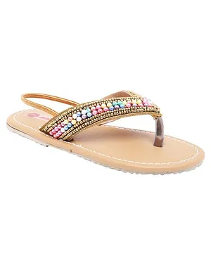 Mine Sole Beaded T-Strap Flat Sandals - Multi Color