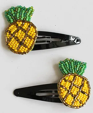 Woonie Embellished Handmade Set Of 2 Hair Clips - Yellow