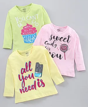 The Boo Boo Club Full Sleeves Pack Of 3 Text Print Tee - Pink Green