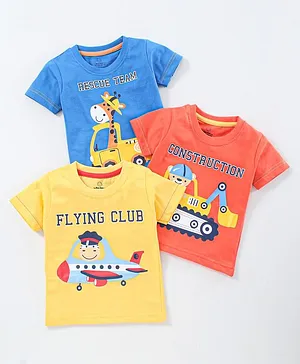 The Boo Boo Club  Half Sleeves Pack Of 3 Air Plane Print Tee - Multi Color