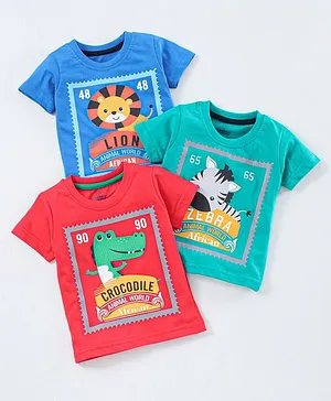 The Boo Boo Club Half Sleeves Pack Of 3 Animal Print Tees - Orange Blue