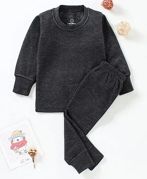 The Boo Boo Club Kids Winter Wear Thermal Full Sleeves Body Warmer Top And Pyjama Set For Boys & Girls Black - Black