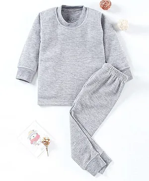 The Boo Boo Club Full Sleeves Solid Sweater With Pajama - Grey