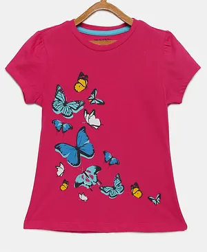 Mackly Short Sleeves Butterfly Printed Tee - Light Pink