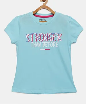 Mackly Short Sleeves Stronger Than Before Printed Tee - Light Blue