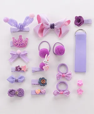 Pine Kids Hair Accessories Combo Free Size Pack of 18 - Purple