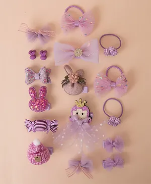 Pine Kids Hair Accessories Combo Free Size Pack of 18 - Purple