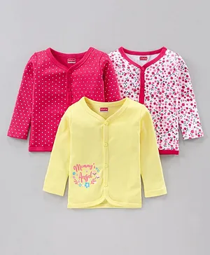 Babyhug Full Sleeves Vest Floral Print Pack of 3 - Pink Yellow