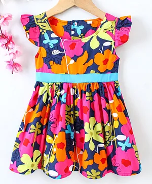 CHICKLETS Short Sleeves Floral Print Dress - Multi Colour