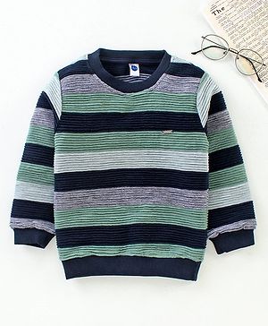 Teddy Full Sleeves Stripe Sweatshirt - Green Grey Black