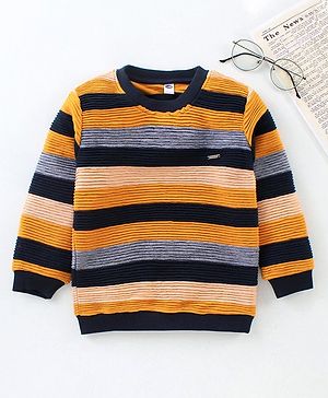 Teddy Full Sleeves Stripe Sweatshirt - Yellow Grey Black