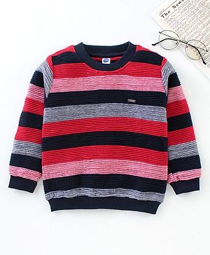 Teddy Full Sleeves Stripe Sweatshirt - Maroon Pink Grey