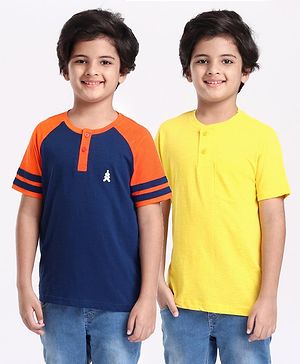 Pine Kids Half Sleeves Bio Washed Tee Striped Print - Yellow Blue