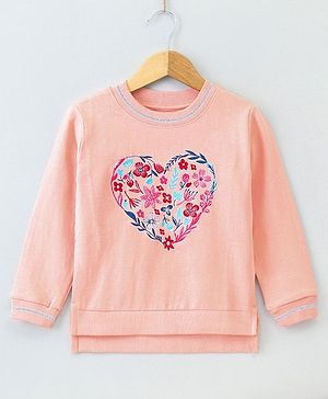 Pine Kids Biowash Full Sleeves Sweatshirt Floral Embroidery - Pink