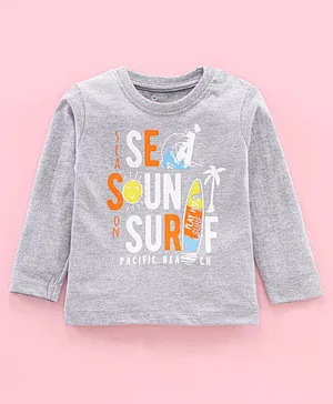 Ohms Full Sleeves Tee Text Print - Grey