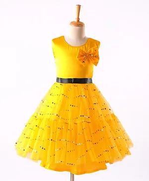 Saka Designs Sleeveless Party Frock Bow Applique - Yellow