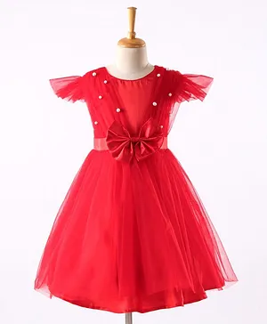 Saka Designs Sleeveless Party Frock Bow Applique - Red