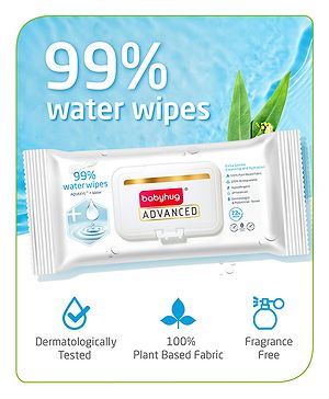 Babyhug Advanced 99% Pure Water Unscented Baby Wipes - 72 Pieces