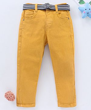 Babyhug Full Length Jeans Solid Color - Yellow