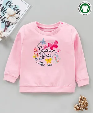 Babyoye Full Sleeves Organic Cotton Winter T-Shirt Butterfly Print - Pink