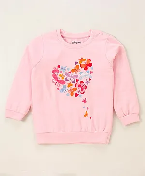Babyoye Full Sleeves Organic Cotton Winter T-Shirt Butterfly Print - Pink