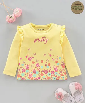 Babyoye Full Sleeves Organic Cotton T-Shirt Floral Print - Yellow